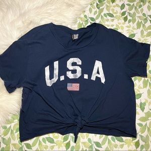 Navy USA Tie Knot Crop Top